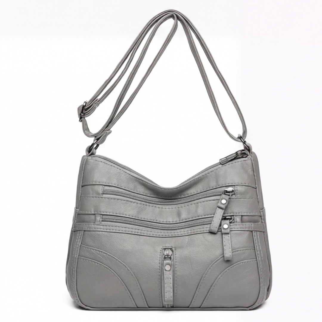 Caden Crossbody Bag | Soft PU Leather, 6 Zippered Pockets, Adjustable Strap 12