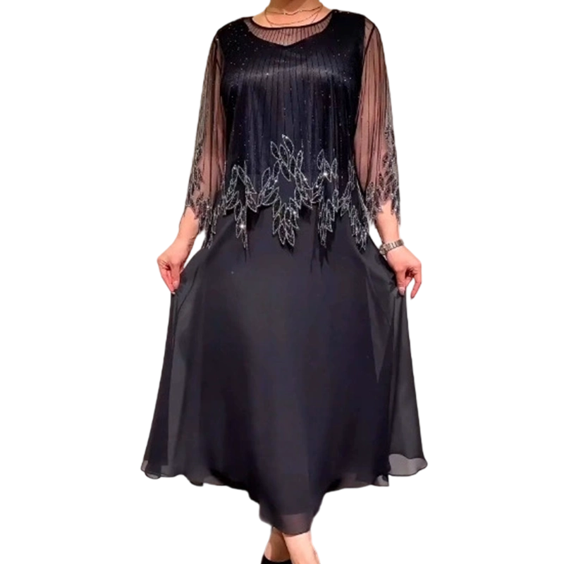 Luxe Shimmer Dress | Elegant Black Tulle Overlay, Formal Wedding Guest Cocktail Dress 8