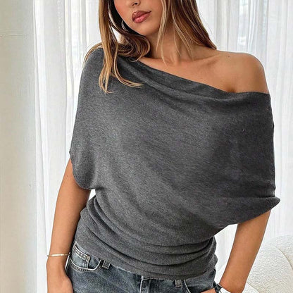 Aura Batwing Top | Asymmetrical Off-Shoulder, Premium Ribbed Knit 0