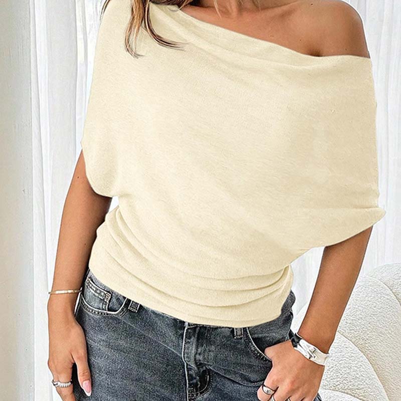 Aura Batwing Top | Asymmetrical Off-Shoulder, Premium Ribbed Knit 2