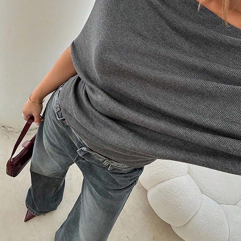 Aura Batwing Top | Asymmetrical Off-Shoulder, Premium Ribbed Knit 6