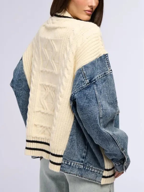 Ava Cardigan Sweater | Cotton Blend, Relaxed Fit with Denim Sleeves 2