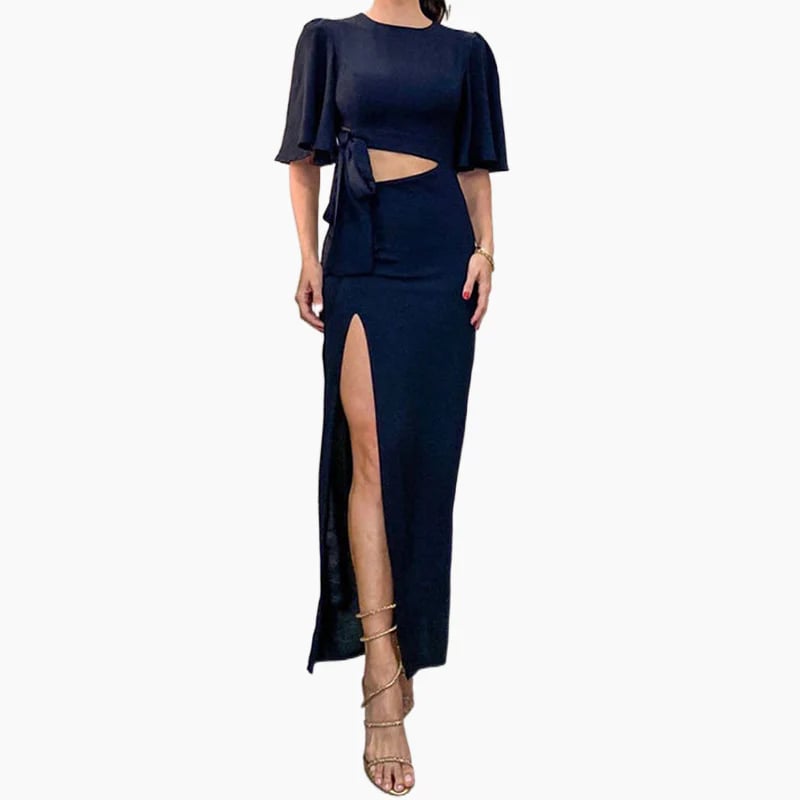 Bella Backless Midi Dress | Black, Thigh Slit, Waist Cutout 2