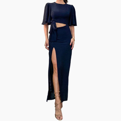 Bella Backless Midi Dress | Black, Thigh Slit, Waist Cutout 2