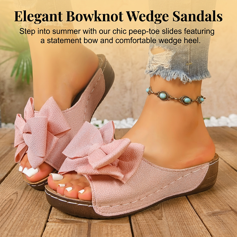 Bella Black Wedge Sandals | Bowknot Design, Non-Slip Sole 1