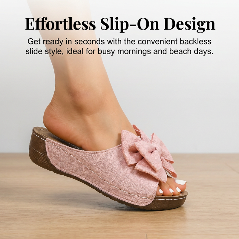 Bella Black Wedge Sandals | Bowknot Design, Non-Slip Sole 3