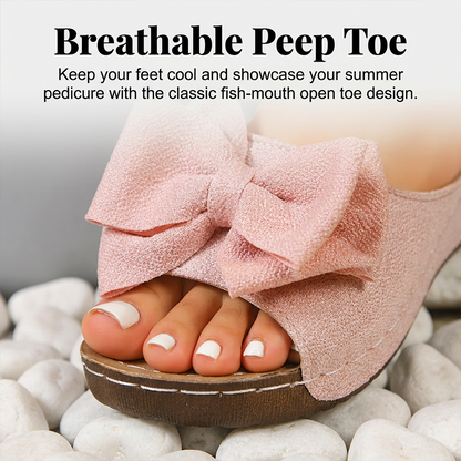 Bella Black Wedge Sandals | Bowknot Design, Non-Slip Sole 4