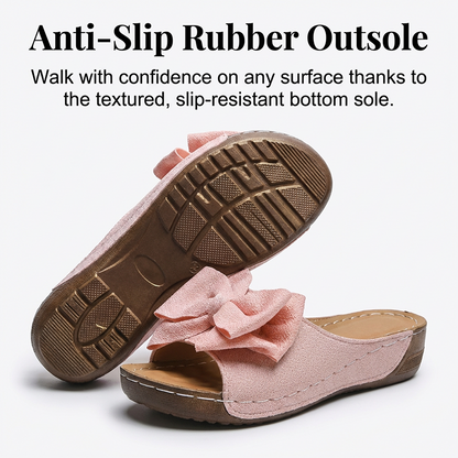 Bella Black Wedge Sandals | Bowknot Design, Non-Slip Sole 5