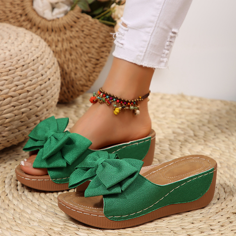 Bella Black Wedge Sandals | Bowknot Design, Non-Slip Sole 9