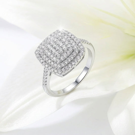 Brio Double Halo Square Ring | Cushion-Cut, Hypoallergenic 0