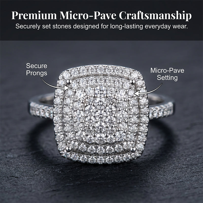 Brio Double Halo Square Ring | Cushion-Cut, Hypoallergenic 3