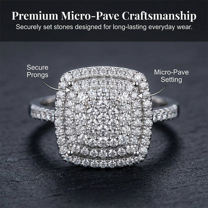 Brio Double Halo Square Ring | Cushion-Cut, Hypoallergenic 3