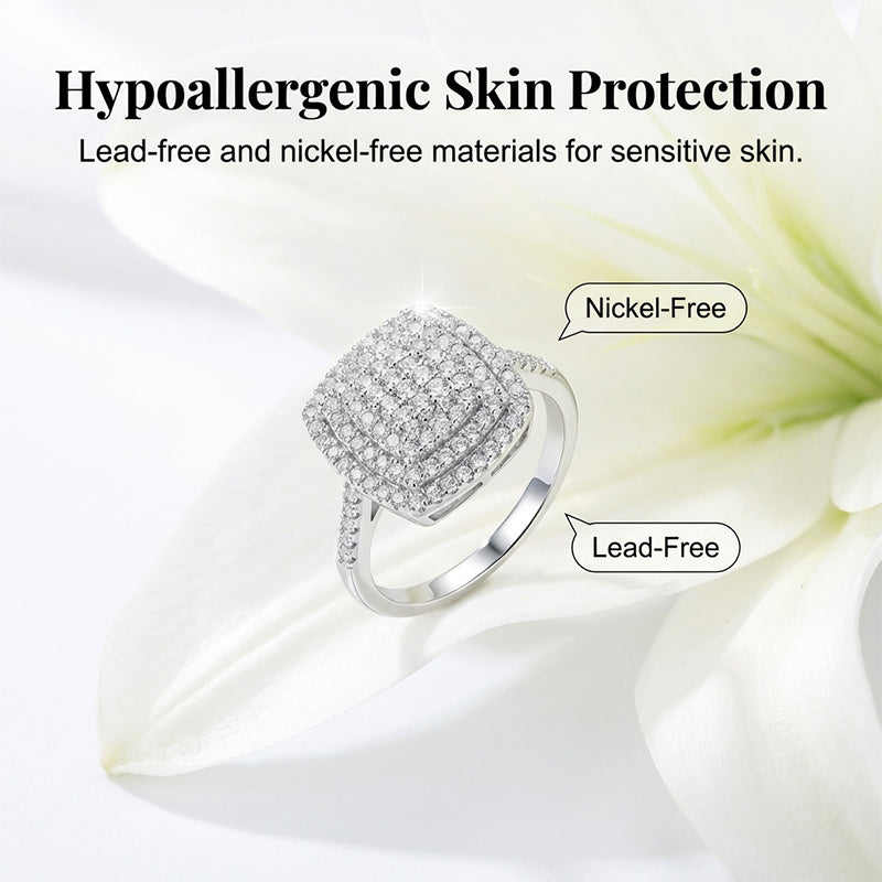 Brio Double Halo Square Ring | Cushion-Cut, Hypoallergenic 5