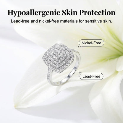 Brio Double Halo Square Ring | Cushion-Cut, Hypoallergenic 5