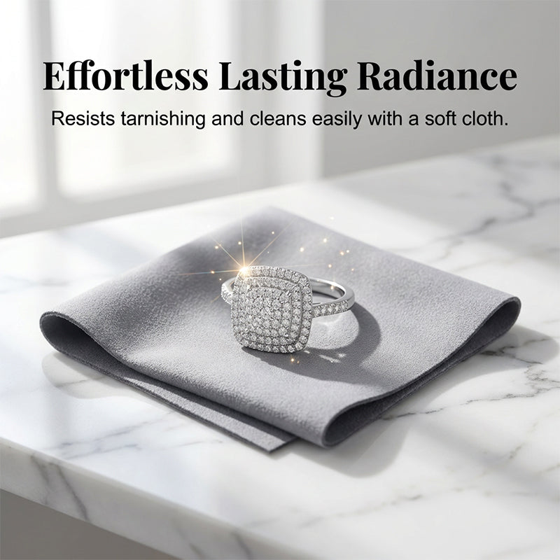 Brio Double Halo Square Ring | Cushion-Cut, Hypoallergenic 6