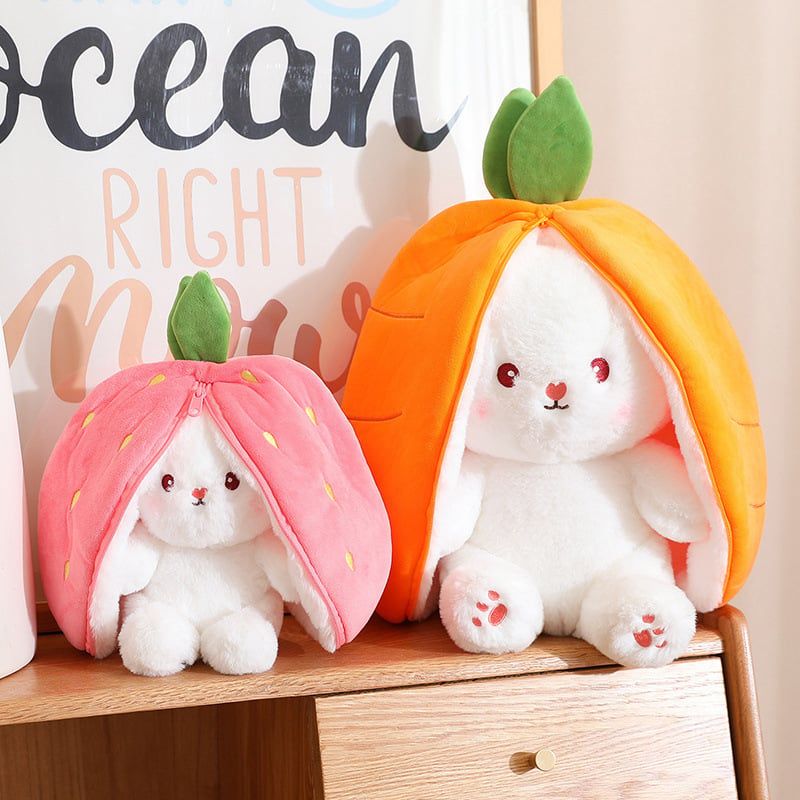 Bunny Plush Toy | Transformable Strawberry Rabbit, Soft PP Cotton 0
