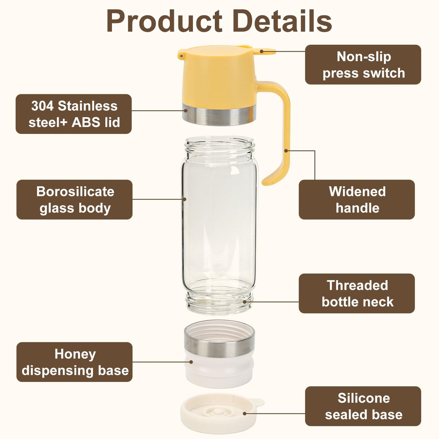 Buzz Honey Dispenser | No-Drip Glass, Ergonomic Design 4