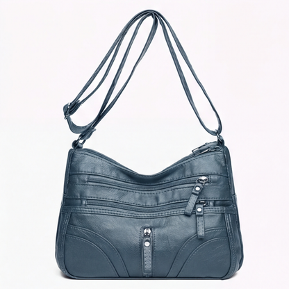Caden Crossbody Bag | Soft PU Leather, 6 Zippered Pockets, Adjustable Strap 8