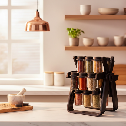 Caro Spice Rack Organizer | 18-Jar Rotating Design, Space-Saving 0