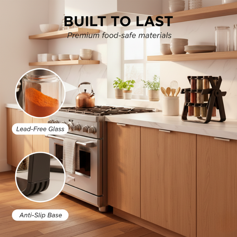 Caro Spice Rack Organizer | 18-Jar Rotating Design, Space-Saving 3