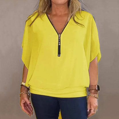 Celia Chiffon Top | Lightweight Zip-Up V Neck Blouse for Women 5