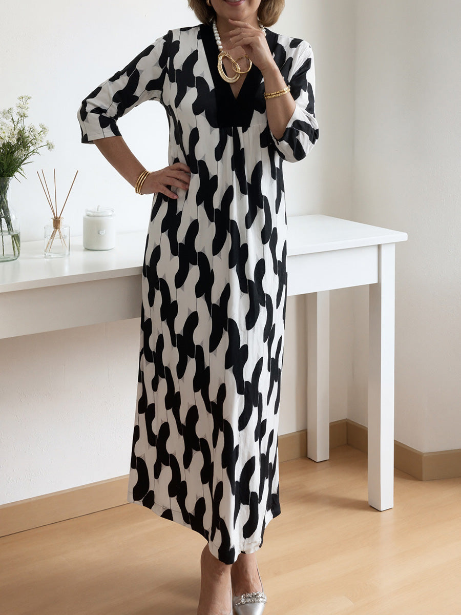 Chic Maxi Dress | V-Neck, Mid-Length Sleeves, Plus Size Available 2