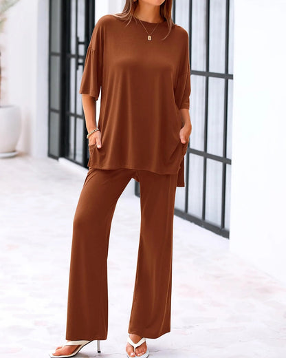 Cleo Casual Set | Loose-Fit Top & Wide-Leg Pants with Pockets 12