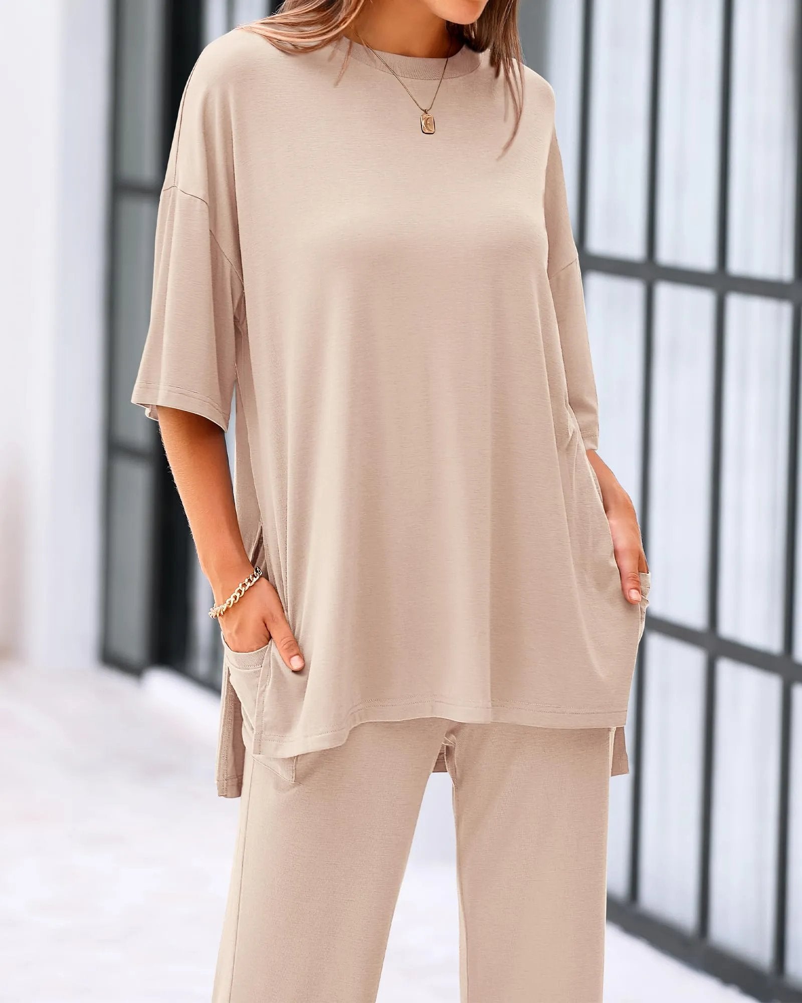 Cleo Casual Set | Loose-Fit Top & Wide-Leg Pants with Pockets 5