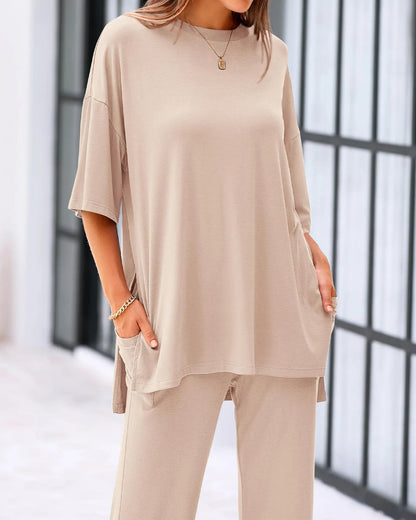 Cleo Casual Set | Loose-Fit Top & Wide-Leg Pants with Pockets 5