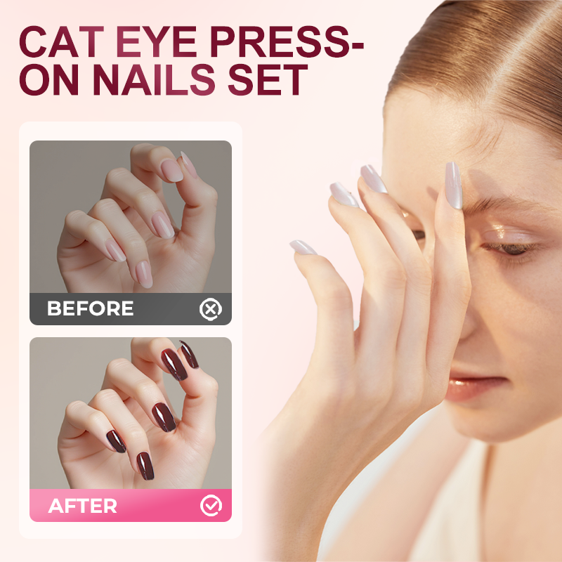 Cleo Cat Eye Press-On Nails Set | Magnetic Effect, 3 Sizes 1