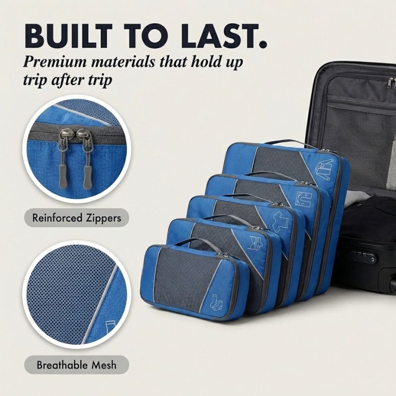 Cora Compression Packing Cubes Set | Dual-Zipper, Space-Saving 3