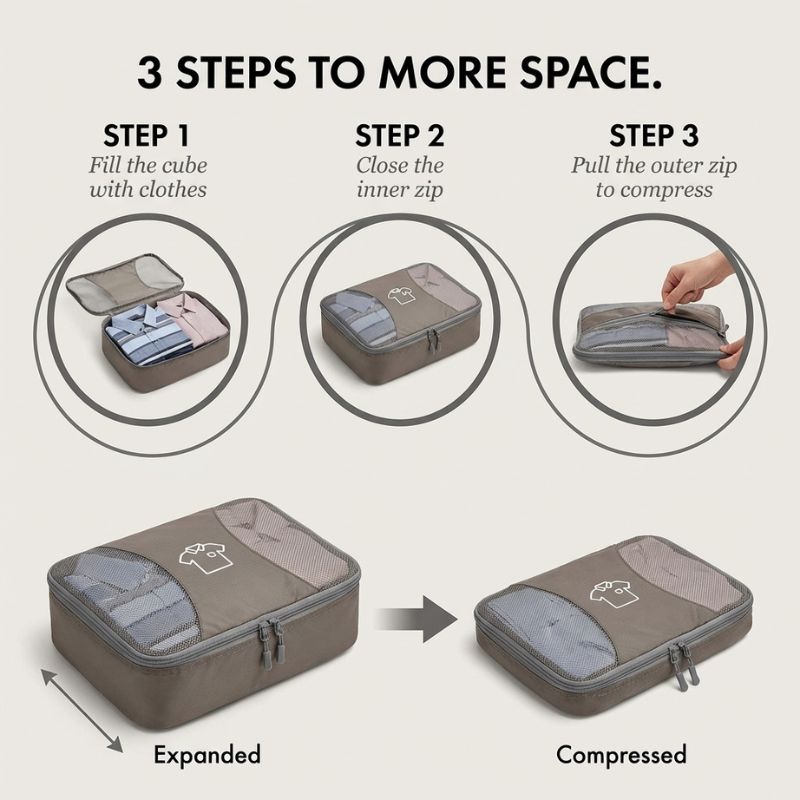Cora Compression Packing Cubes Set | Dual-Zipper, Space-Saving 4