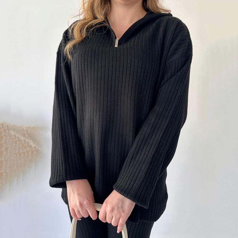 Cora Women's Knit Set | Cozy Ribbed Two-Piece Lounge Set with Slit-Leg Pants 4