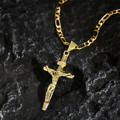 Cruz Gold Necklace | Adjustable Figaro Chain, Hypoallergenic 0