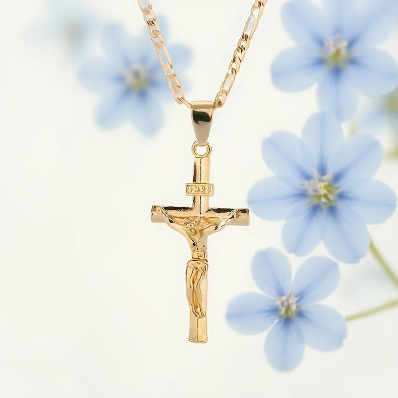 Cruz Gold Necklace | Adjustable Figaro Chain, Hypoallergenic 2