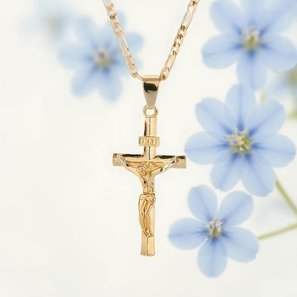 Cruz Gold Necklace | Adjustable Figaro Chain, Hypoallergenic 2