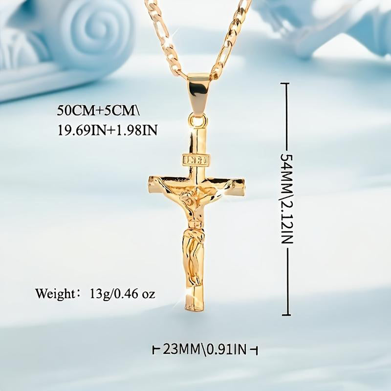 Cruz Gold Necklace | Adjustable Figaro Chain, Hypoallergenic 3