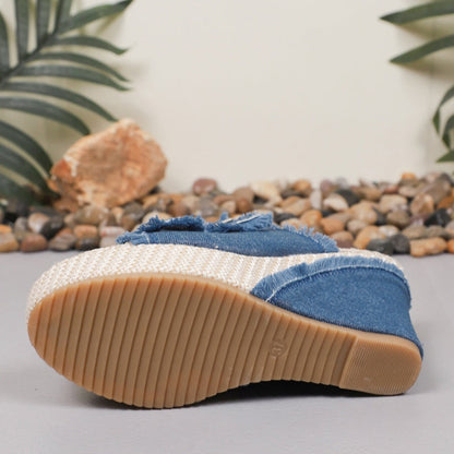 Diva Slide Sandals | Denim Fabric, Adjustable Belt Buckle, 10cm Platform 4