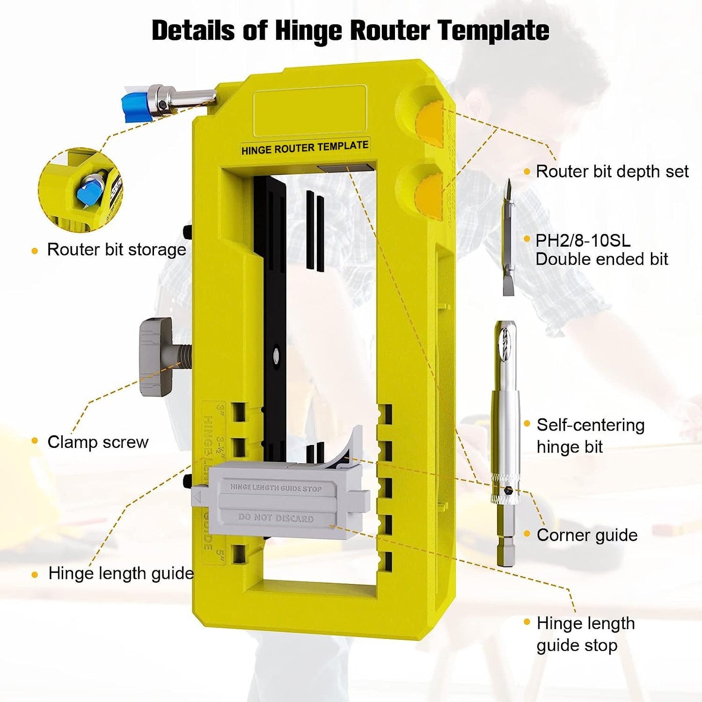 DuraPro Door Hinge Jig | Adjustable Hinge Mortise Template for Router 4