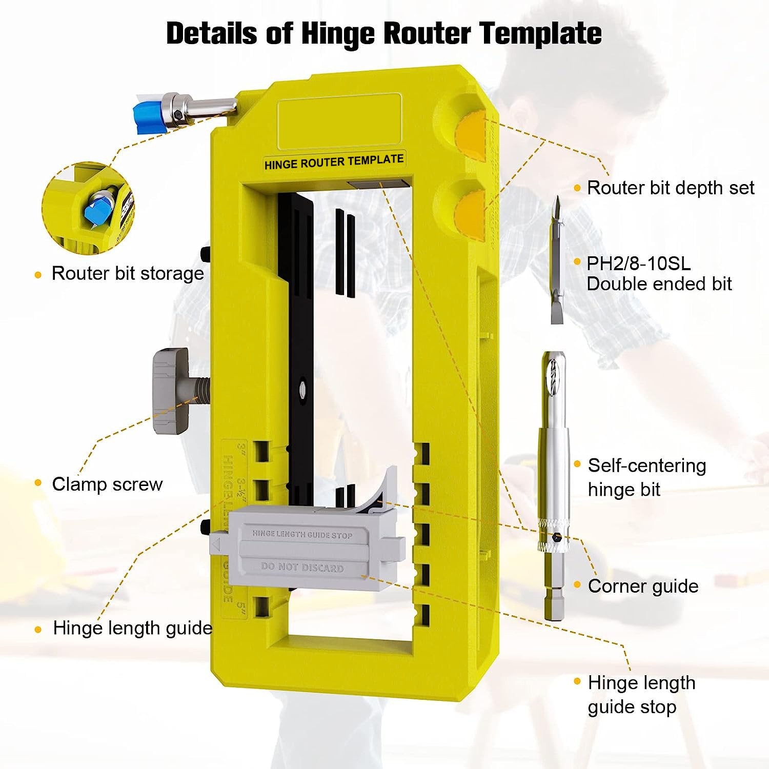 DuraPro Door Hinge Jig | Adjustable Hinge Mortise Template for Router 4