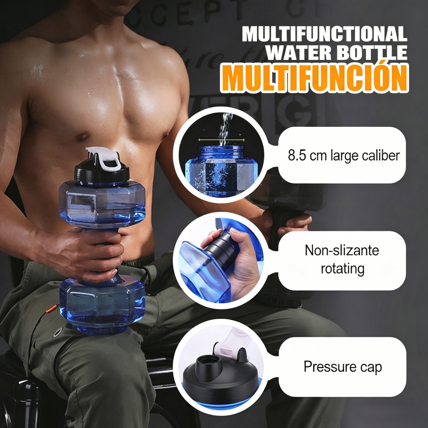 Dura Dumbbell Water Bottle | Ergonomic Design, BPA-Free, Flip-Top Spout 2