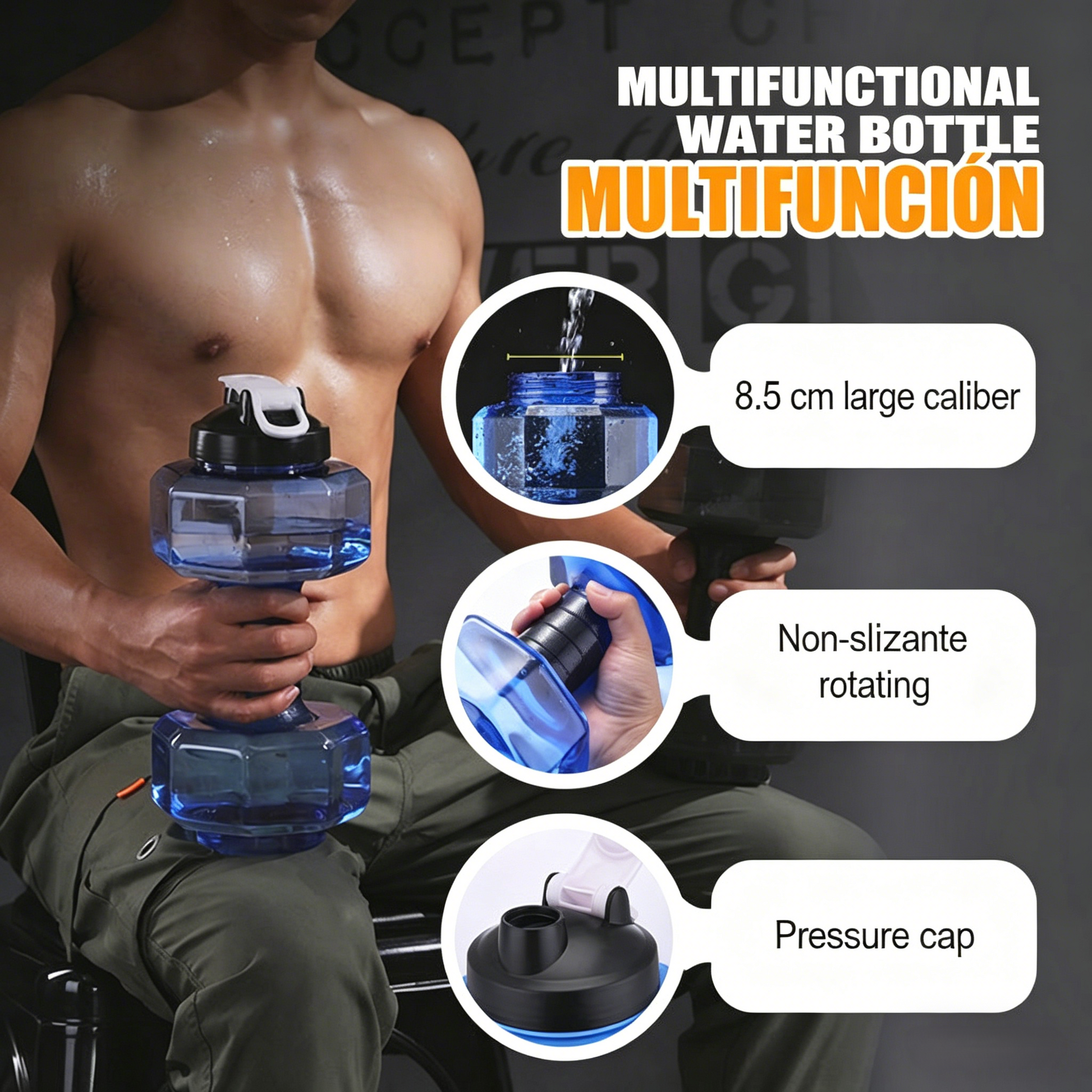 Dura Dumbbell Water Bottle | Ergonomic Design, BPA-Free, Flip-Top Spout 2