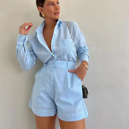 Elysia Casual Set | Linen Blouse and Shorts 0