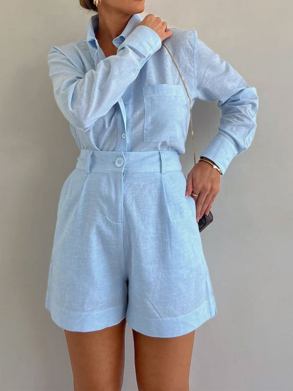 Elysia Casual Set | Linen Blouse and Shorts 1