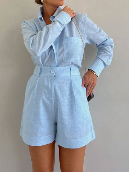 Elysia Casual Set | Linen Blouse and Shorts 1