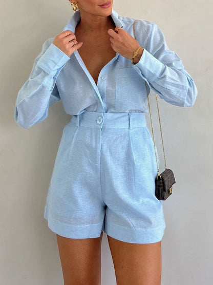 Elysia Casual Set | Linen Blouse and Shorts 2