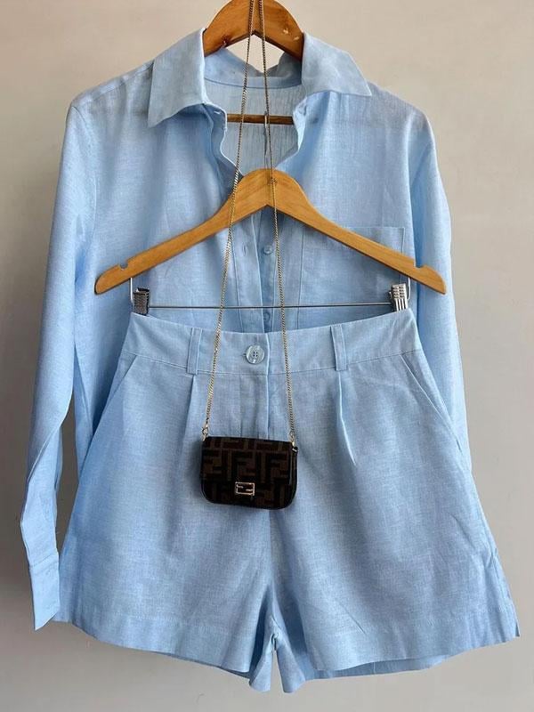 Elysia Casual Set | Linen Blouse and Shorts 3