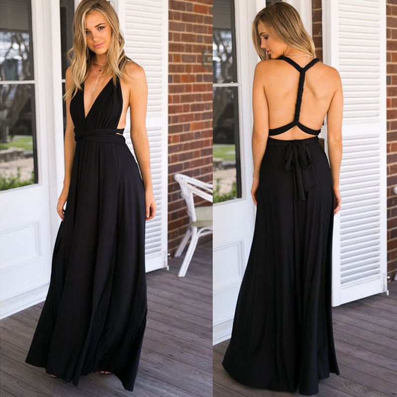 Elysia Maxi Dress | Convertible Black Maxi, Multi-Way Style for Women 0