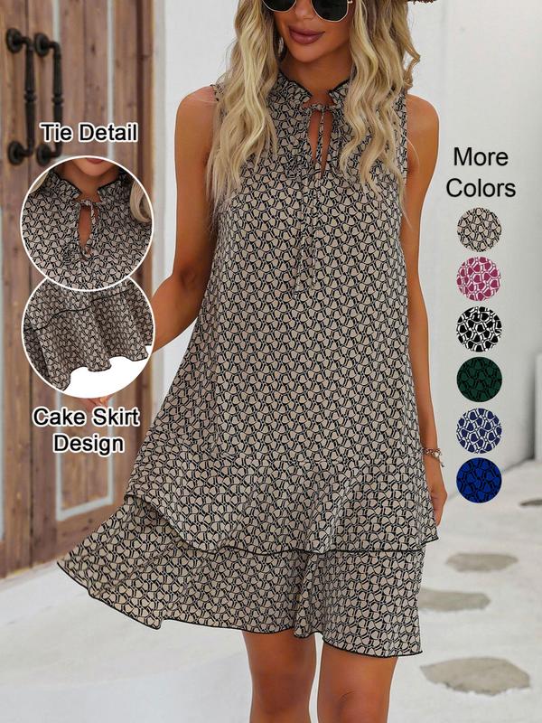 Elysia Women's Dress | Geometric Print, Cotton Blend, Sleeveless Summer Style 0