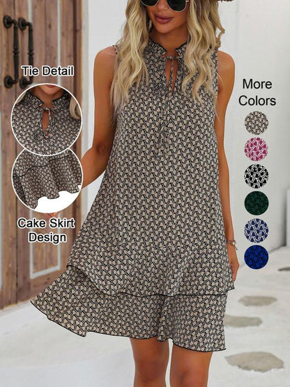 Elysia Women's Dress | Geometric Print, Cotton Blend, Sleeveless Summer Style 0